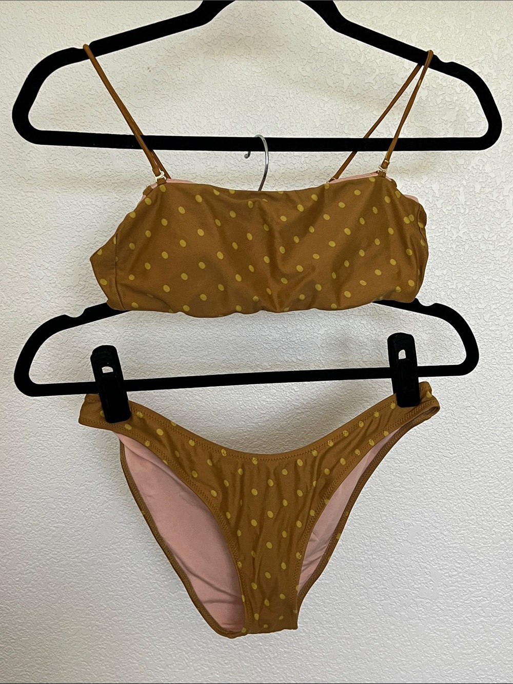 Madewell mustard yellow polka dot swim top